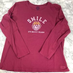 Life Is Good Tee Shirt Womens Size 2XL Smile Its Hockey Season Long Sleeve